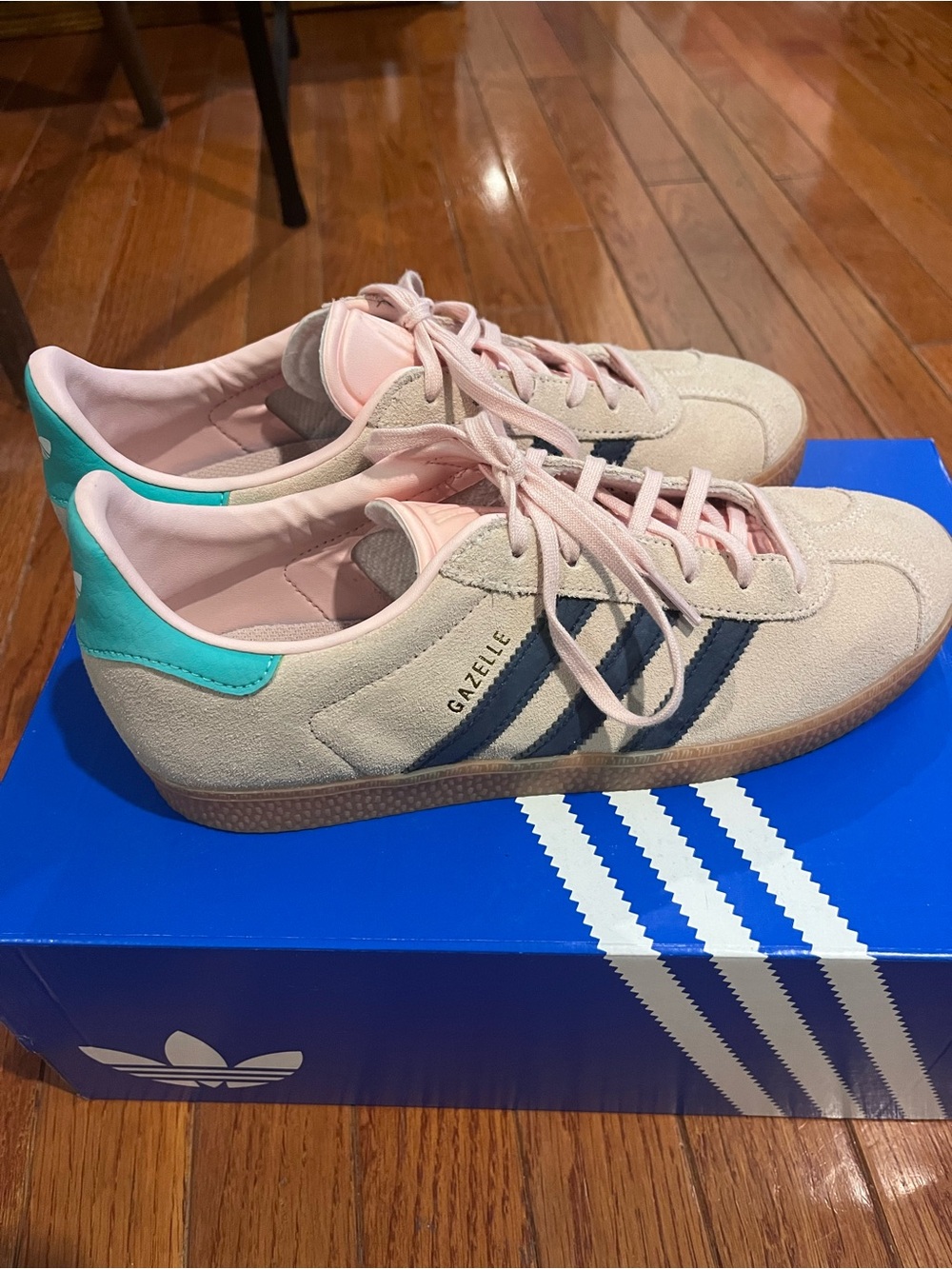 Adidas Originals Gazelle Sneakers in Blush Pink/Night Indigo/Hi-Res Green